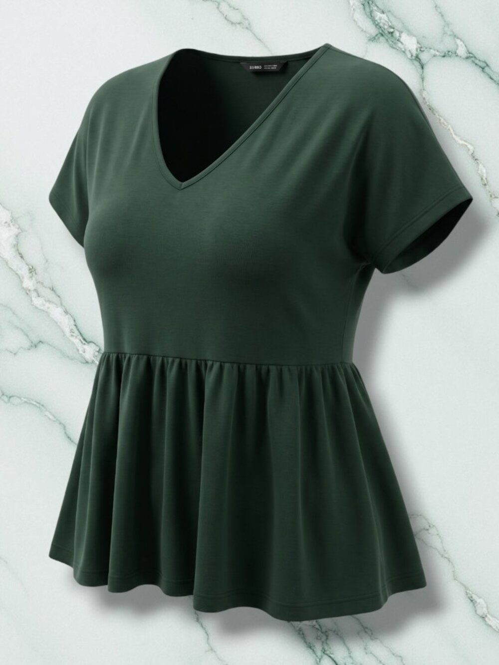 SHEIN Peplum Ruffle V Neck Short Sleeve Dark Green Top Size L